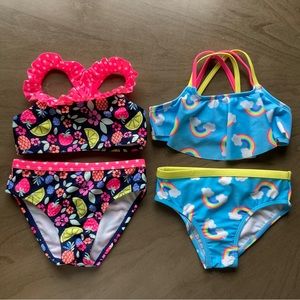 2 NWT Toddler Girls Bathing Suit Swim Beach Pink Peach 2 piece Ruffles